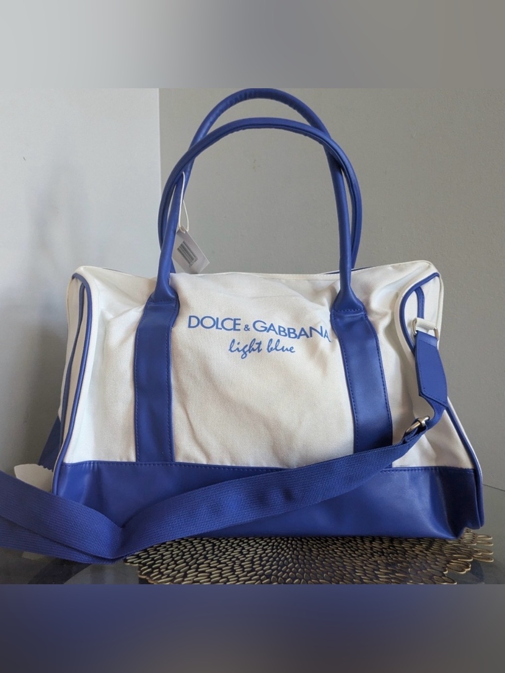 Dolce & Gabbana White and Blue Canvas Travel Bag